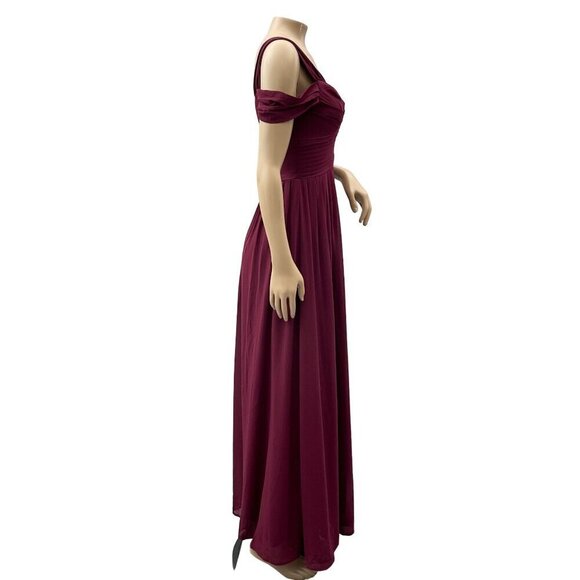 Lulus Make Me Move Burgundy Cold Shoulder Evening Gown Maxi Dress Womens XS - Picture 13 of 13